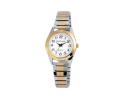 Excellanc-model 1700022-001-Dameshorloge-rekbare band-zilverkleurig/goudkleurig-bicolor-3 atm waterdicht-diameter 27mm