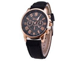 Fako Bijoux® Geneva Horloge Roman Zwart