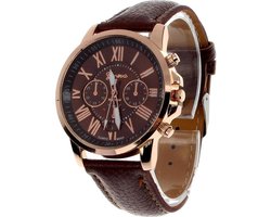 Fako® - Horloge - Geneva - Roman - Metal - Bruin