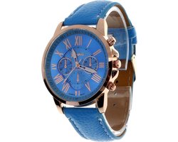 Fako® - Horloge - Geneva - Roman - Metal - Lichtblauw
