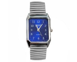Fako® - Horloge - Rekband - Featurely - 27x38mm - Zilverkleurig - Blauw