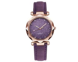 Fako - Horloge - Stars - PU Suède - 34mm - Paars
