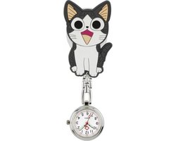 Fako® - Verpleegstershorloge - Zusterhorloge - Verpleegster Horloge - 3D Ketting - Poesje Grijs