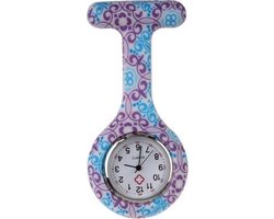 Fako® - Verpleegstershorloge - Zusterhorloge - Verpleegster Horloge - Siliconen Print - Bloemen Paars/Blauw