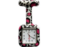 Fako® - Verpleegstershorloge - Zusterhorloge - Verpleegster Horloge - Siliconen Vierkant Print - Vlekken Fuchsia