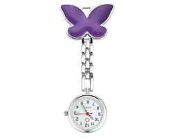 Fako® - Verpleegstershorloge - Zusterhorloge - Verpleegster Horloge - Vlinder - Paars