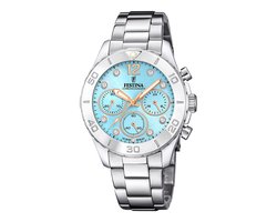 Festina F20603/4 Dames Horloge - Chronograaf - Mineraalglas - Roestvrijstaal/Staal - Zilverkleurig - Ø 39 mm - Quartz - Vouw/Vlindersluiting