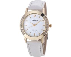 Geneva Dameshorloge Wit | Goudkleurig + Kristal