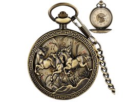 GWS Zakhorloge Paarden Mechanisch Vintage – Met ketting - Mechanisch Zakhorloge met handmatige opwinding