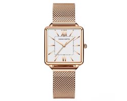 Hannah Martin Elegante Horloge Vierkant | Rosékleurig | Wit Wijzerplaat | Dames Horloges | Elegante Horloges | Horloges 2025 | Cadeau | Dames Sieraden |