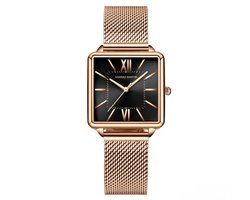 Hannah Martin Elegante Horloge Vierkant | Rosékleurig | Zwart Wijzerplaat | Dames Horloges | Elegante Horloges | Horloges 2025 | Cadeau | Dames Sieraden |