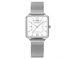 Hannah Martin Elegante Horloge Vierkant | Zilverkleurig | Wit Wijzerplaat | Dames Horloges | Elegante Horloges | Horloges 2025 | Cadeau | Dames Sieraden |
