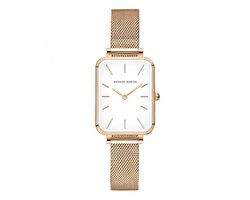 Hannah Martin Rechthoekig Horloge | Rose Goudkleurig | Witte Plaat | Dames Horloges |