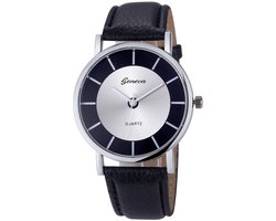 Hidzo Horloge Geneve Quartz Ø 37 mm - Zwart - Kunstleer