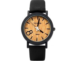 Hidzo- Houtlook Horloge - Kunststof - Black/Zwart - Ø 38 mm