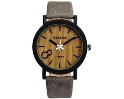 Hidzo - Houtlook Horloge - Kunststof - Grey/Grijs - 38 mm