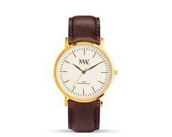 Horloge MW Flat Style Goud met bruin lederen band