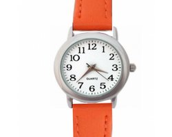 Horloge-Oranje-Ster-Eenvoudig-3 cm-Leer-Smalle Pols - Charme Bijoux