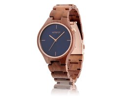 HOT&TOT | Bixie - Houten horloge voor dames / heren - Notenhout - Blauw - Roségoud - 40mm
