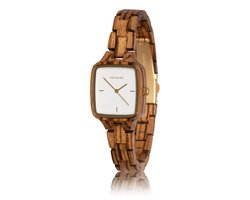 HOT&TOT | Donar Petite - Houten horloge voor dames - Vierkant - Zebrano hout - 28mm - Goud - Wit
