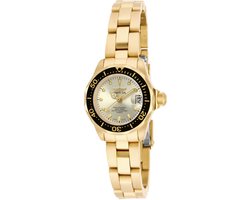 Invicta Pro Diver 17038 Dames Horloge - Waterdicht - Analoog - Quartz Uurwerk - Roestvrij Staal met champagne Wijzerplaat - 24mm