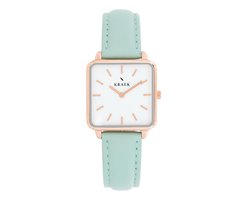 KRAEK Julietta Rosé Goud Wit 28 mm | Dames Horloge | Groen Leren horlogebandje | Vierkant | Minimaal Design