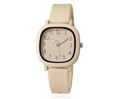 LGT Beige dameshorloge – soft square kast met siliconen band