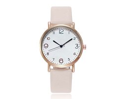 LGT JWLS Dameshorloge met Leren Band - Sierlijke Uuraanduiding, Quartz, Behuizing van Metaal, Roze Band