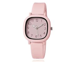 LGT Pastelroze quartz dameshorloge met siliconen band