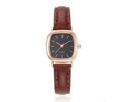 LGT Roségoud dameshorloge met bruine leren band en zwarte wijzerplaat