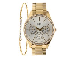 Lucardi Dames Regal dameshorloge met armband in cadeaudoosje - Horloge - Staal - Goud - 390 mm