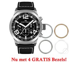 Marc Coblen Chronograaf 42mm ! Nu met GRATIS Set van 4 Verwisselbare Lunettes ! - MC42S2 Staal