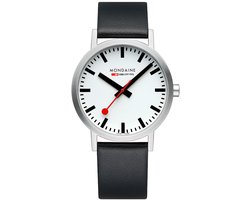 Mondaine M660.30360.16SBB Classic Heren Horloge - Stationsklok - Mineraalglas - Roestvrijstaal/Leer - Wit/Zilver/Zwart - Ø 40 mm - Quartz - Gesp