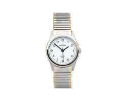 Mooi dames horloge met rekband goudkleurig/zilverkleurig.