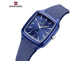 NAVIFORCE horloge met blauwe gefumeerde siliconen polsband, blauwe wijzerplaat, blauwe horlogekast en zilveren wijzers voor dames met stijl ( model 5055 BEBE )