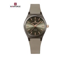 NAVIFORCE horloge met grijze gefumeerde siliconen polsband, grijze wijzerplaat met gouden wijzers en grijze horlogekast voor dames met stijl (Model 5056 GYGY)