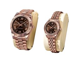 Nibosi - Heren en dames Horlogeset - Polshorloge - Heren - dames - Horloge - Horlogedoos - Mannen - Rosé Chocolate Dial - RVS