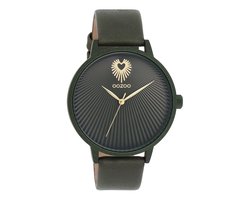 OOZOO Timepieces - Bos groene OOZOO horloge met bos groene leren band - C11248