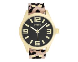 OOZOO Timepieces - Goudkleurig horloge met leren band - C1098