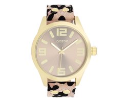 OOZOO Timepieces - Goudkleurige horloge met leren band - C1097