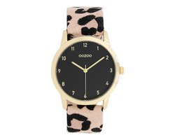 OOZOO Timepieces - Goudkleurige horloge met leren band - C11373