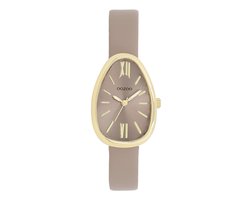 OOZOO Timepieces - Goudkleurige horloge met taupe leren band - C11637