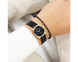 OOZOO Timepieces - Goudkleurige horloge met zwarte leren band - C11629