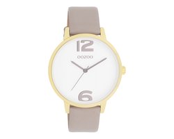 OOZOO Timepieces - Goudkleurige OOZOO horloge met taupe leren band - C11236