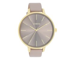 OOZOO Timepieces - Goudkleurige OOZOO horloge met taupe leren band - C11256