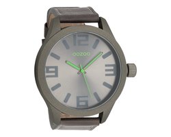 OOZOO Timepieces - Groene grijze horloge met groene grijze leren band - C7880
