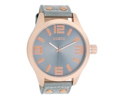 OOZOO Timepieces - Rosé goudkleurige horloge met aqua grijze leren band - C1104