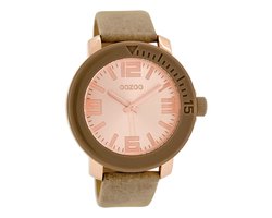 OOZOO Timepieces - Rosé goudkleurige horloge met bruine leren band - C6261