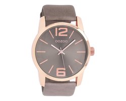 OOZOO Timepieces - Rosé goudkleurige horloge met bruine leren band - C9733
