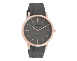 OOZOO Timepieces - Rosé goudkleurige horloge met donker grijze rubber band - C20172